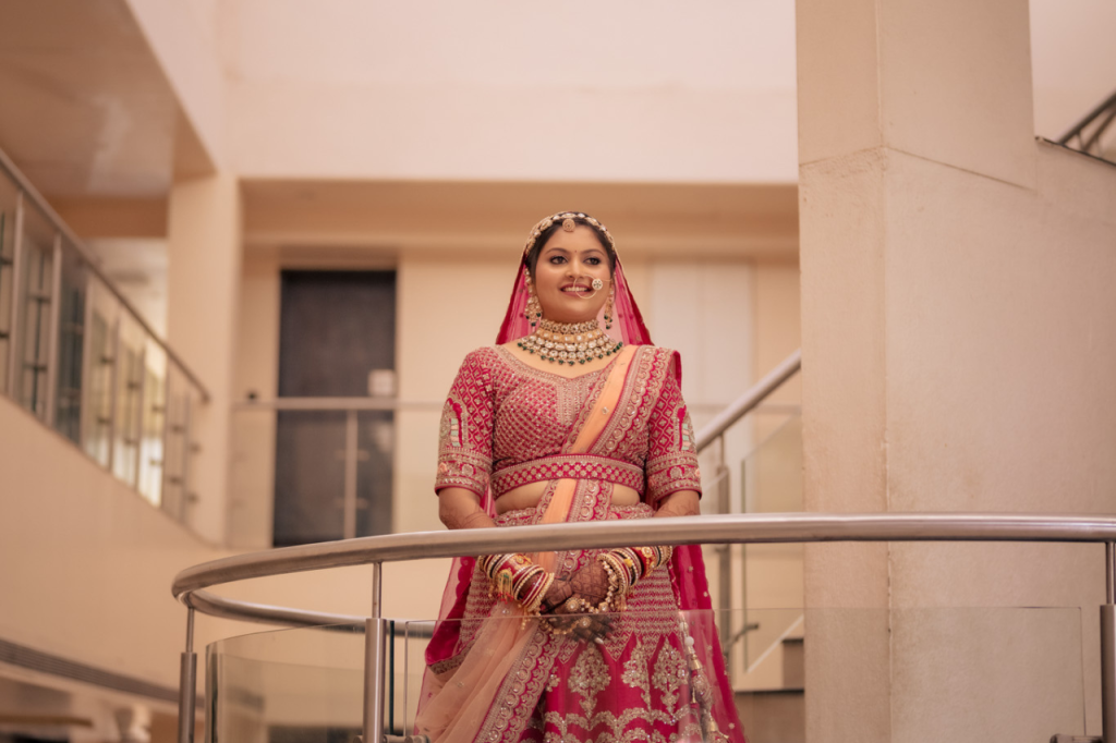 Wedding photographer in Pune capturing elegant couple portraits during a wedding celebration